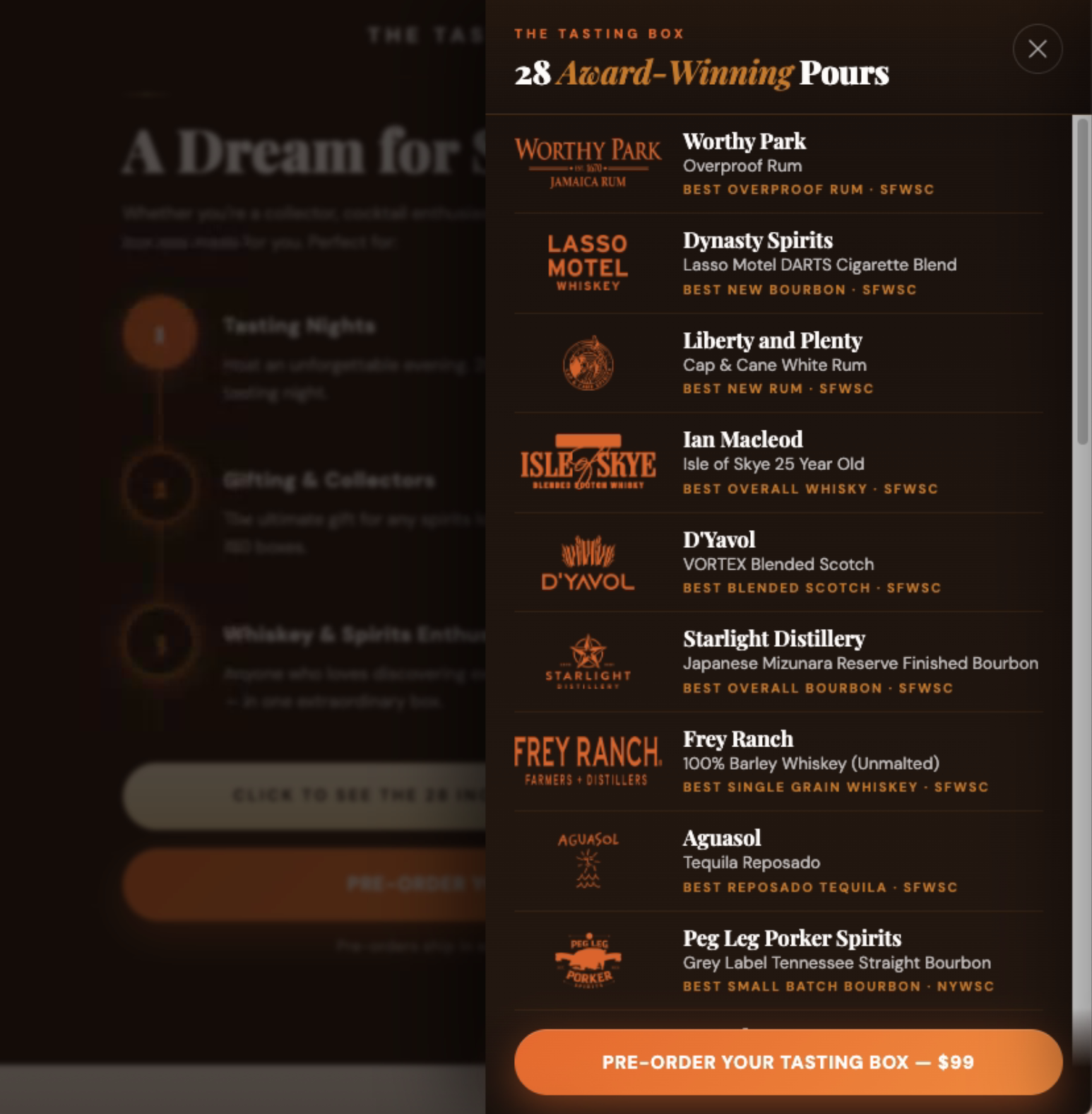Landing page variant — 28 award-winning pours
